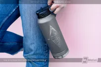 Gray-Metal-Water-Bottle-with-Geometric-Nature-inspired-Design-Etched-to-Order