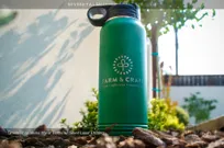 Green-Metal-Water-Bottle-Outside-for-Health-Company-with-Laser-Etching