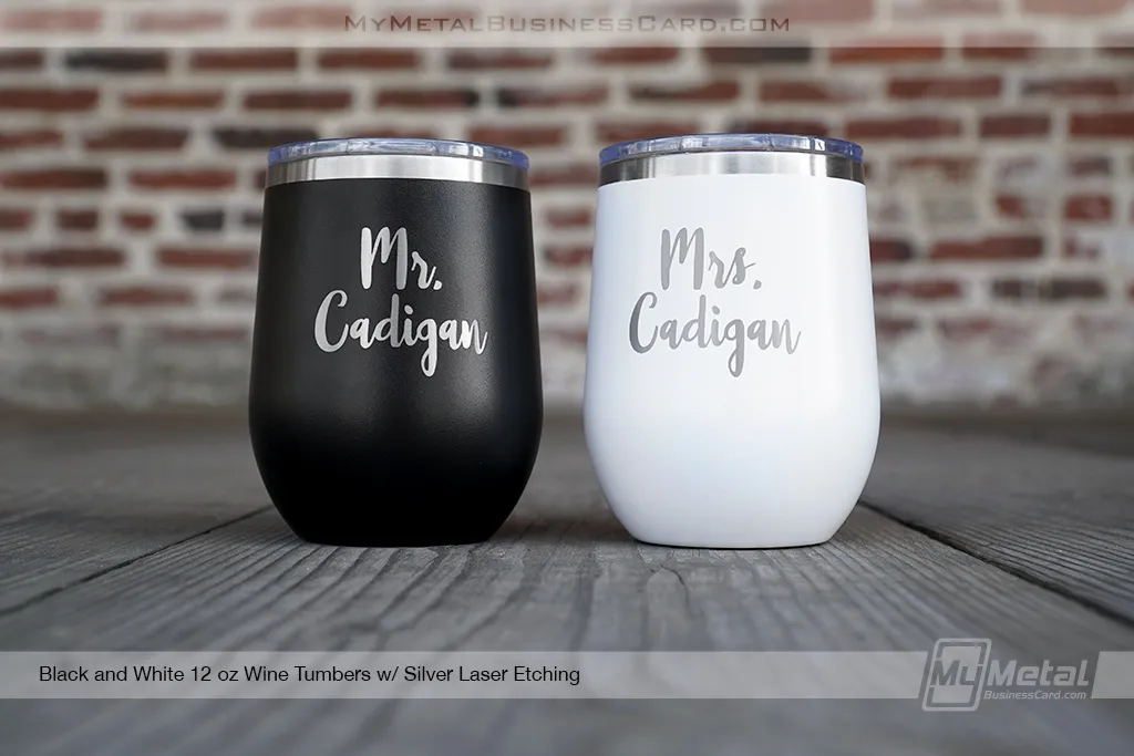 Black-and-White-Metal-12-oz-Wine-Tumbler-Mr-Mrs-Wedding-Logo