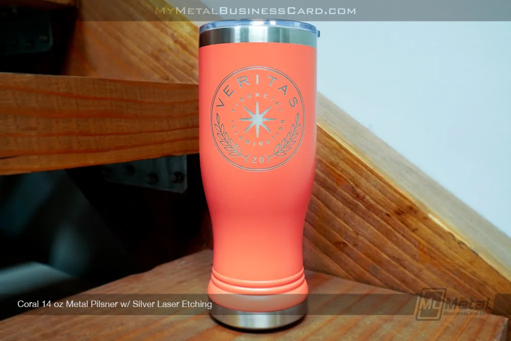 Coral-Metal-14oz-Pilsner-Silver-Laser-Etched-Logo-Veritas