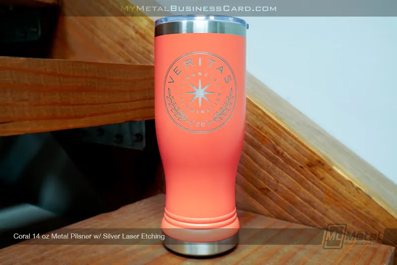 Coral-Metal-14oz-Pilsner-Silver-Laser-Etched-Logo-Veritas