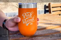 Orange-Metal-16-oz-Tumbler-Wine-With-Etched-Logo-For-Local-BBQ-Spot