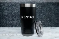 Black-20-oz-Metal-Tumbler-With-Laser-Etched-Logo-for-Realtor and Home Builder