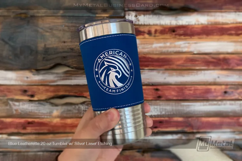 Blue-Leatherette-Metal-20-oz-Tumbler-Etched-To-Order-With-Your-Logo