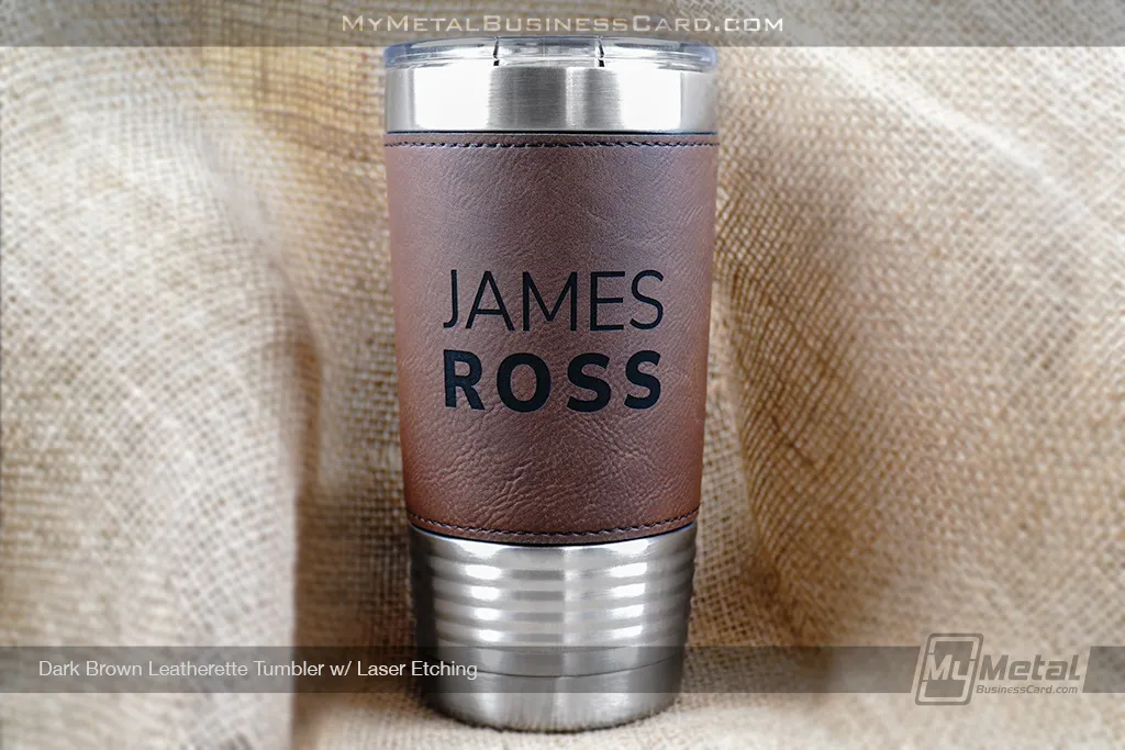Dark-Brown-Leatherette-Metal-20-oz-Tumbler-With-Custom-Laser-Engraved-Personal-Logo