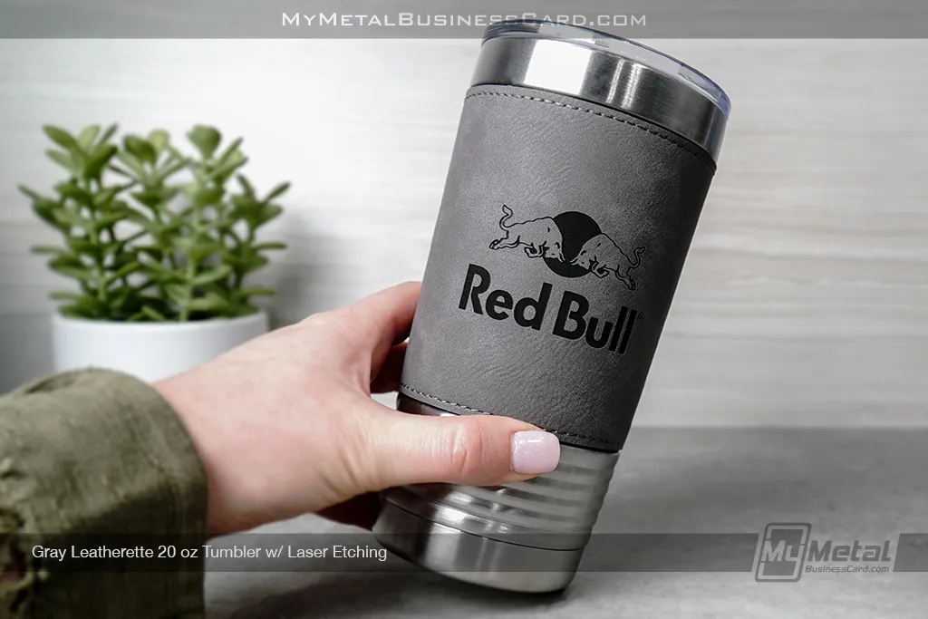 Gray-Leatherette-Metal-20-oz-Tumbler-With-Custom-Laser-Engraved-Logo