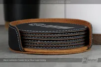Black-Leatherette-Coaster-Set-With-Holder-Close-View