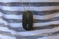 Black-Metal-Dog-Tag-With-Cutout-Fearless-Logo-And-Black-Screen-Printing