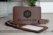 Brown-Leatherette-Luggage-Tag-with-Custom-Laser-Etched-Barber-Logo