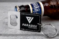 Black-Leatherette-Bottle-Opener-Silver-Laser-Paradox-Logo