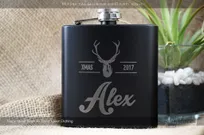 Black-Metal-Flask-With-Silver-Laser-Etching-Name-Dear-Custom-Logo