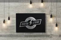 leatherette wall decor showing custom etched logo silver on black design