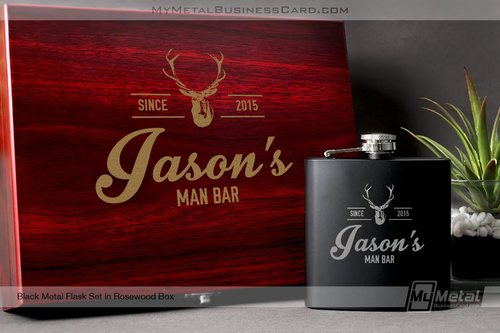 Black Flask Set in Rosewood Box