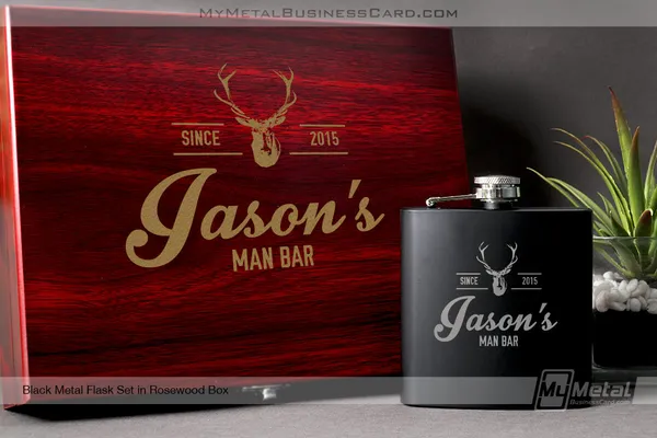 Black Flask Set in Rosewood Box